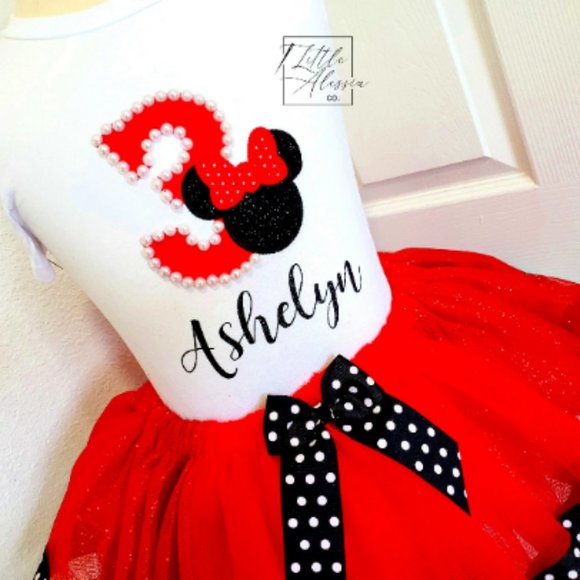 Minnie Mouse Birthday Outfit, ANY NUMBER, Minnie Tutu Outfit, Minnie Mouse 2nd B - Picture 1 of 5